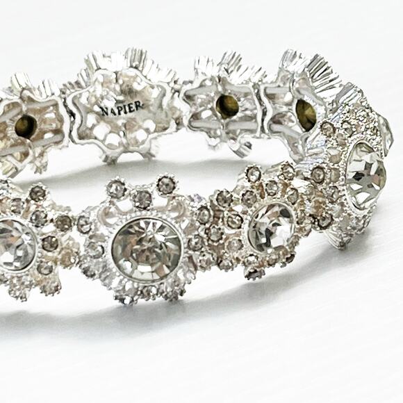 Napier Silver-tone Rhinestone Elastic Statement Bracelet - Picture 1 of 6